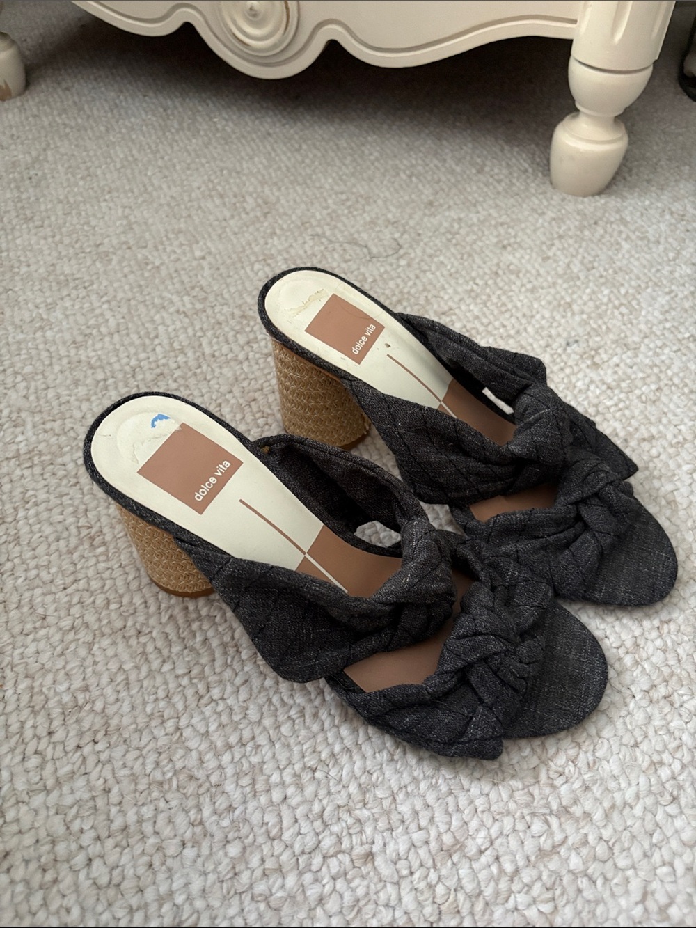 Dolce Vita Black Knotted Slide Sandals with Woven Block Heel